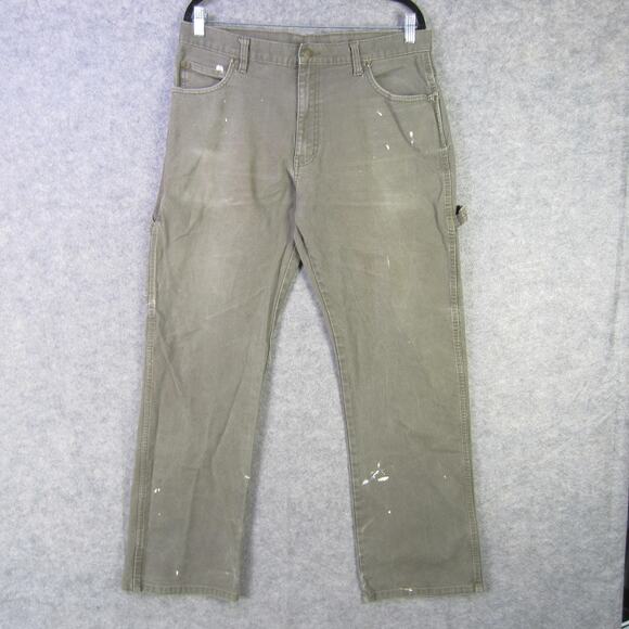 Dickies Pants Mens 34x32 Olive Green Carpenter Workwear Utility Hammer Loop - Picture 1 of 11